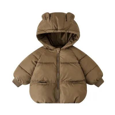 Kids Toddler Boys Girls Cute Solid Color Letter Down Coat with Cotton Liner