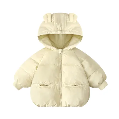 Kids Toddler Boys Girls Cute Solid Color Letter Down Coat with Cotton Liner
