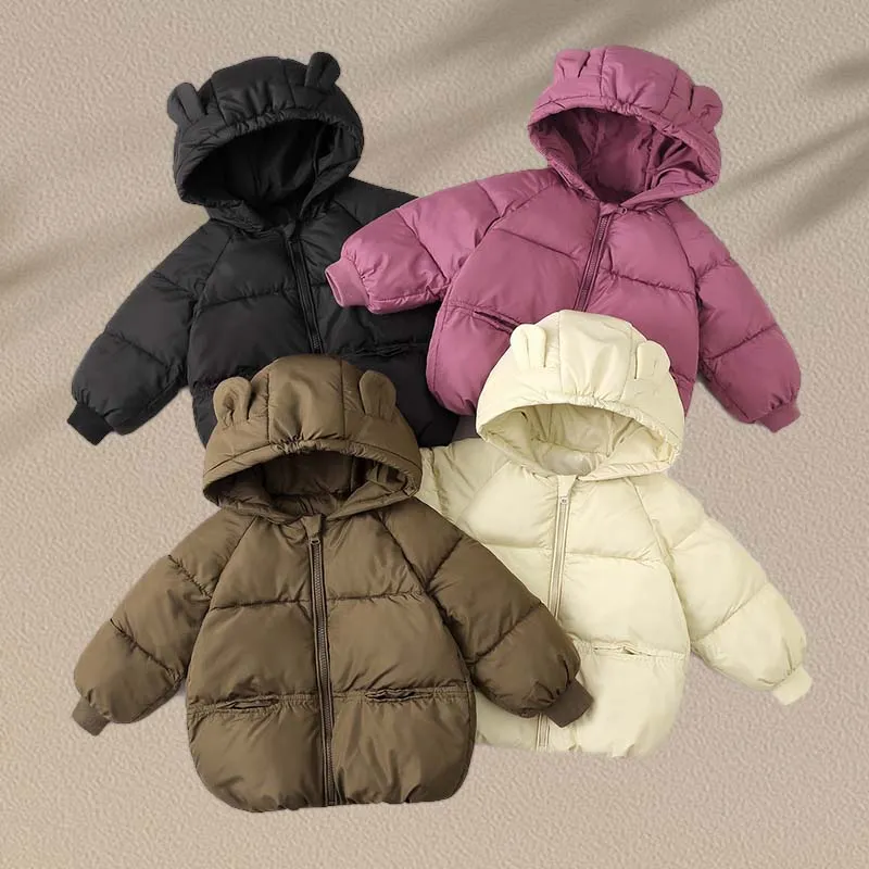 Kids Toddler Boys Girls Cute Solid Color Letter Down Coat with Cotton Liner