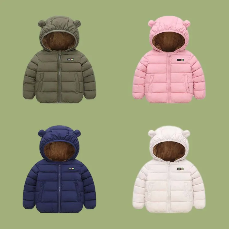 Kids Toddler Boys Girls Cute Solid Color Down Coat with Polyester Fiber Filler and Cotton Liner