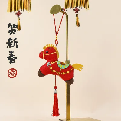 Horse Mascot Pendant Plush Toy Chinese Style New Year Gift PP Cotton 15Cm