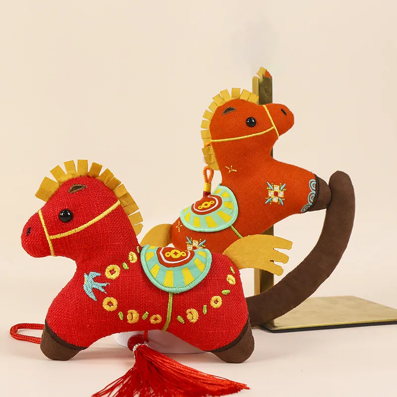 Horse Mascot Pendant Plush Toy Chinese Style New Year Gift PP Cotton 15Cm