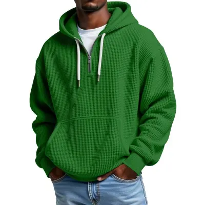 Men Autumn Winter Casual Solid Color Waffle Plus Size Long Sleeve Hoodies