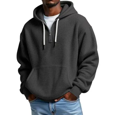 Men Autumn Winter Casual Solid Color Waffle Plus Size Long Sleeve Hoodies