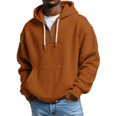 Men Autumn Winter Casual Solid Color Waffle Plus Size Long Sleeve Hoodies