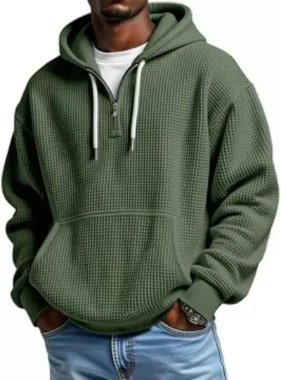 Men Autumn Winter Casual Solid Color Waffle Plus Size Long Sleeve Hoodies
