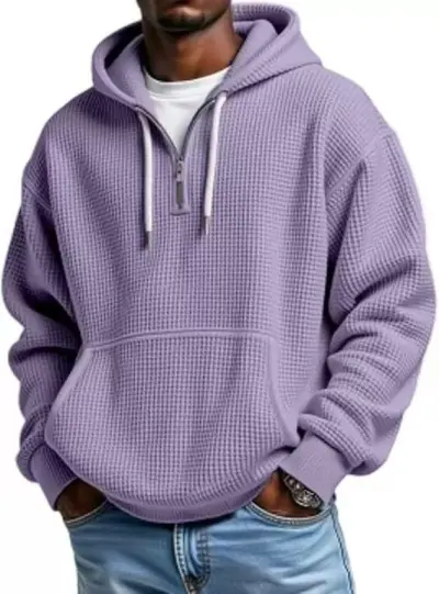 Men Autumn Winter Casual Solid Color Waffle Plus Size Long Sleeve Hoodies