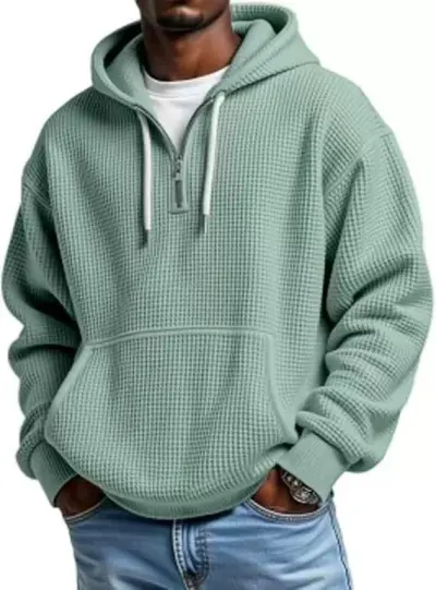Men Autumn Winter Casual Solid Color Waffle Plus Size Long Sleeve Hoodies