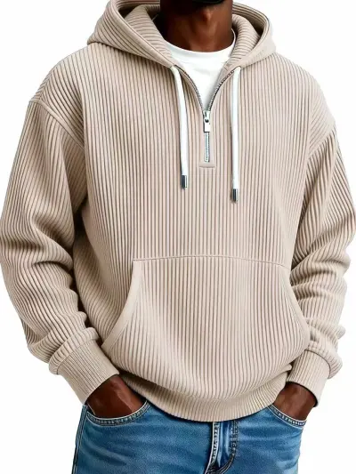 Men Plus Size Casual Corduroy Stripe Long Sleeve Hoodies Pullover