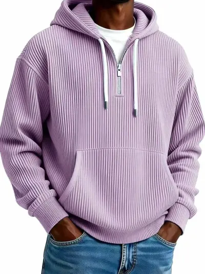 Men Plus Size Casual Corduroy Stripe Long Sleeve Hoodies Pullover