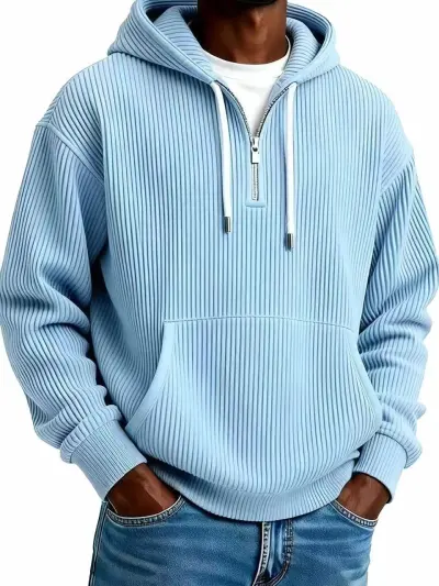 Men Plus Size Casual Corduroy Stripe Long Sleeve Hoodies Pullover