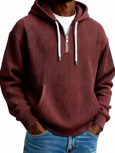 Men Plus Size Casual Corduroy Stripe Long Sleeve Hoodies Pullover