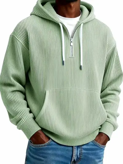 Men Plus Size Casual Corduroy Stripe Long Sleeve Hoodies Pullover