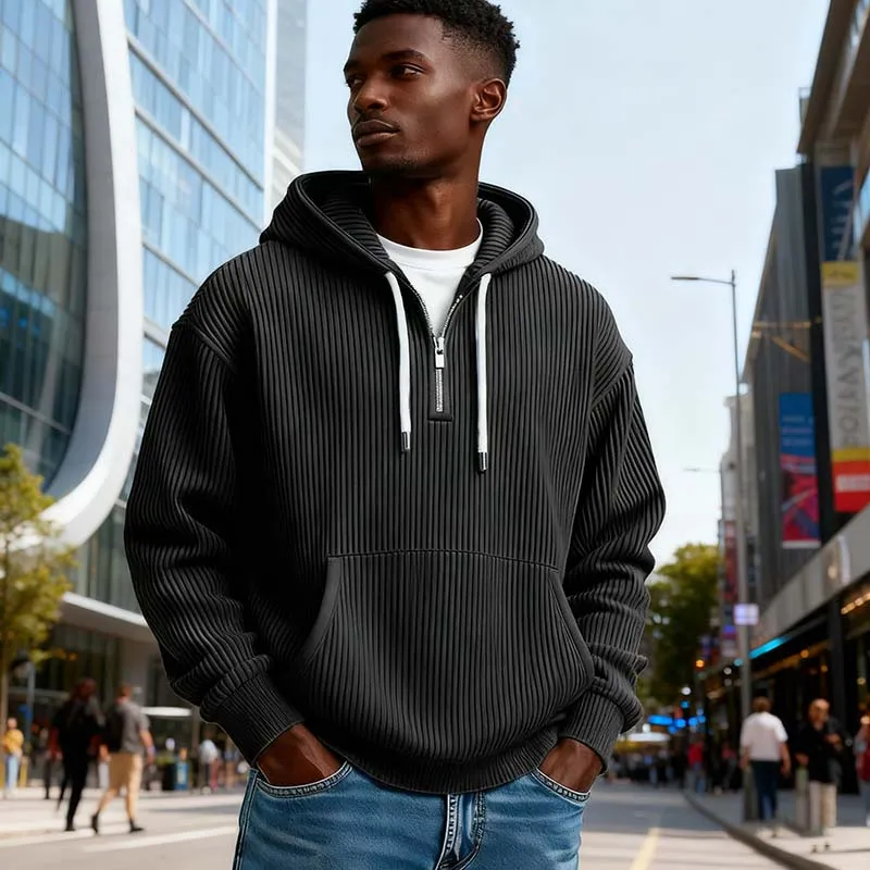 Men Plus Size Casual Corduroy Stripe Long Sleeve Hoodies Pullover