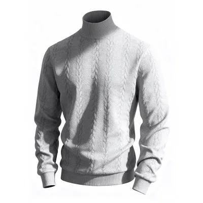 Men Casual Rib-Knit Turtle Neck Long Sleeve Jacquard Sweatshirts