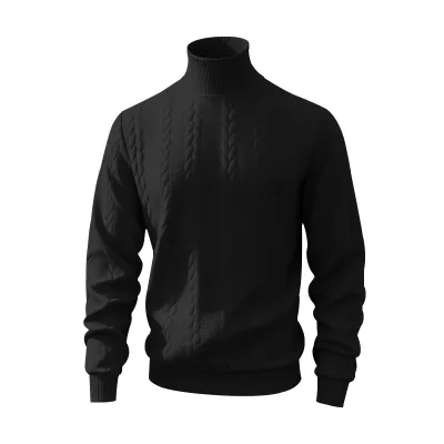 Men Casual Rib-Knit Turtle Neck Long Sleeve Jacquard Sweatshirts