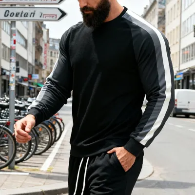 Men Spring Autumn Casual Stripe Round Neck Long Sleeve Loose Sweatshirts