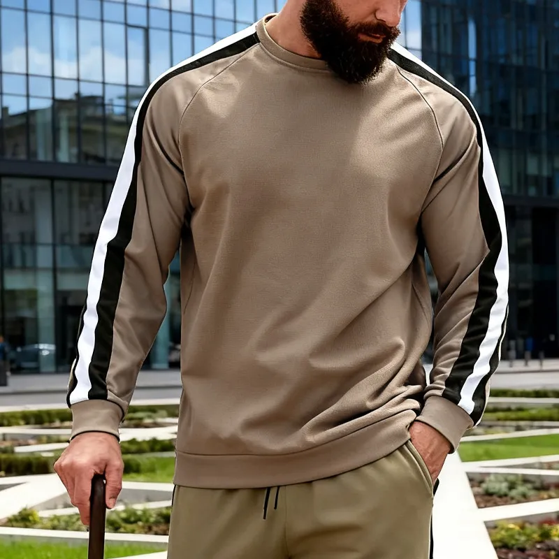 Men Spring Autumn Casual Stripe Round Neck Long Sleeve Loose Sweatshirts