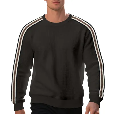 Men Spring Autumn Casual Color Block Striped Round Neck Long Sleeve Sweatshirts