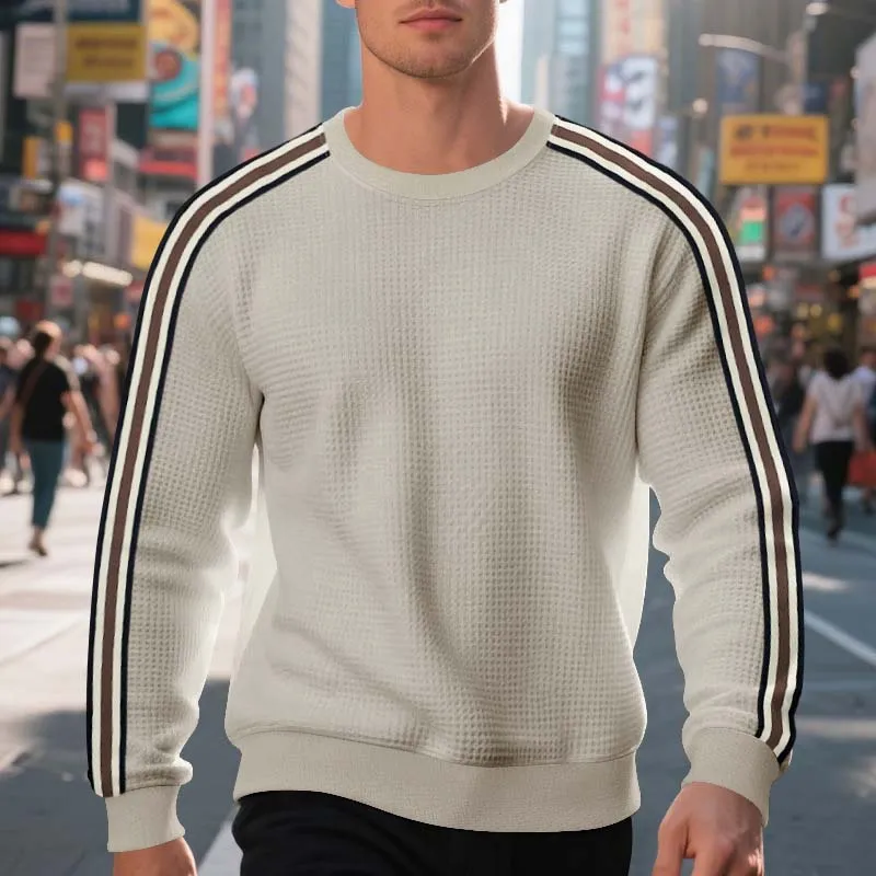 Men Spring Autumn Casual Color Block Striped Round Neck Long Sleeve Sweatshirts