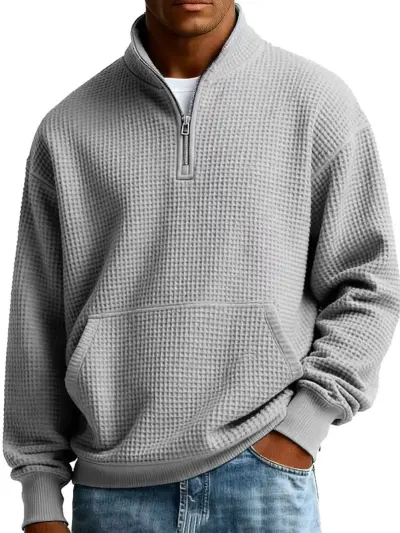 Men Spring Autumn Casual Solid Color Waffle Turtle Neck Long Sleeve Sweatshirt