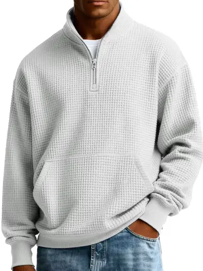 Men Spring Autumn Casual Solid Color Waffle Turtle Neck Long Sleeve Sweatshirt