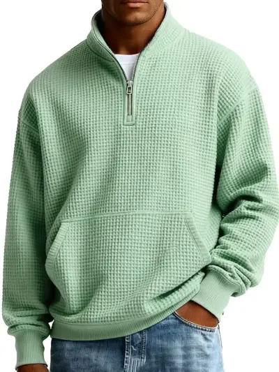 Men Spring Autumn Casual Solid Color Waffle Turtle Neck Long Sleeve Sweatshirt