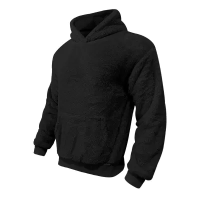 Men Autumn Winter Casual Solid Color Fleece Long Sleeve Hoodie Pullover with Wool Liner
