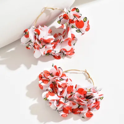 Exaggerated Personality Design Fabric Tiny Flower Hoop Earrings