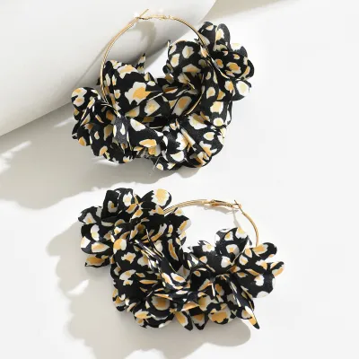 Exaggerated Personality Design Fabric Tiny Flower Hoop Earrings