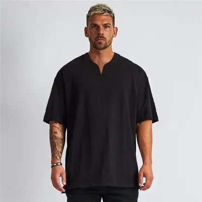 Men Casual Sports Solid Color V Neck Short Sleeve T-Shirt