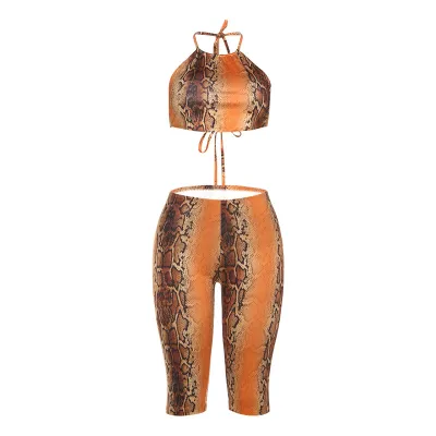 Autumn Fashion Leopard Print Sexy Halter Neck Top Pants Set