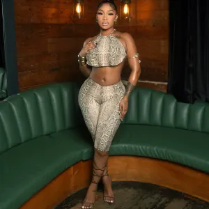 Autumn Fashion Leopard Print Sexy Halter Neck Top Pants Set