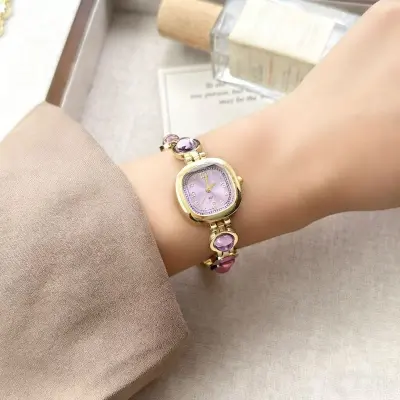 Antique Vintage Full Rhinestone Adjustable Bracelet Watch for Women Light Luxury Heart Geometric Alloy