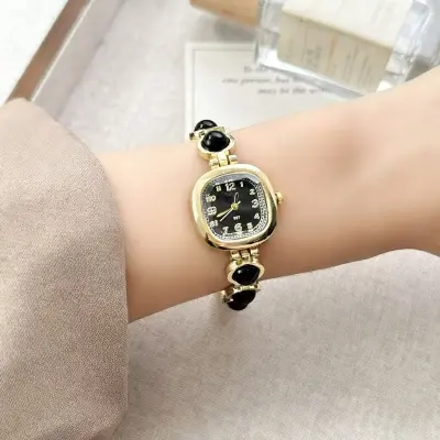 Antique Vintage Full Rhinestone Adjustable Bracelet Watch for Women Light Luxury Heart Geometric Alloy