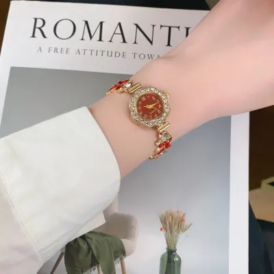 Antique Vintage Full Rhinestone Adjustable Bracelet Watch for Women Light Luxury Heart Geometric Alloy