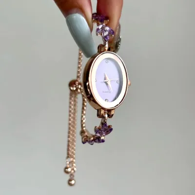 Antique Vintage Full Rhinestone Adjustable Bracelet Watch for Women Light Luxury Heart Geometric Alloy