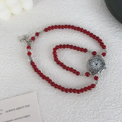 Antique Vintage Full Rhinestone Adjustable Bracelet Watch for Women Light Luxury Heart Geometric Alloy