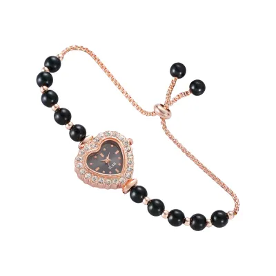 Antique Vintage Full Rhinestone Adjustable Bracelet Watch for Women Light Luxury Heart Geometric Alloy