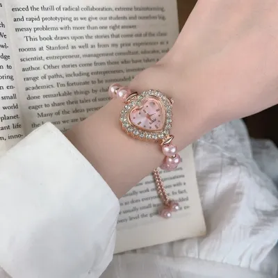 Antique Vintage Full Rhinestone Adjustable Bracelet Watch for Women Light Luxury Heart Geometric Alloy