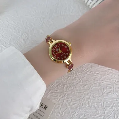 Antique Vintage Full Rhinestone Adjustable Bracelet Watch for Women Light Luxury Heart Geometric Alloy