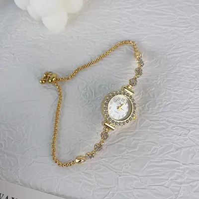 Antique Vintage Full Rhinestone Adjustable Bracelet Watch for Women Light Luxury Heart Geometric Alloy