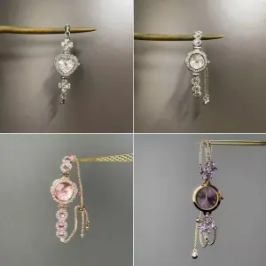Antique Vintage Full Rhinestone Adjustable Bracelet Watch for Women Light Luxury Heart Geometric Alloy