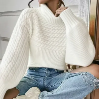 Autumn Winter High Collar Pullover Long Sleeve Knitted Sweater