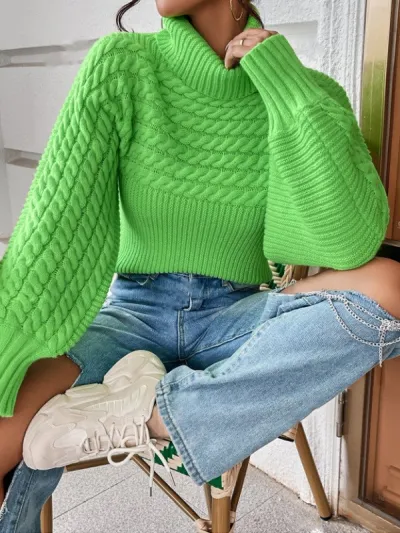 Autumn Winter High Collar Pullover Long Sleeve Knitted Sweater