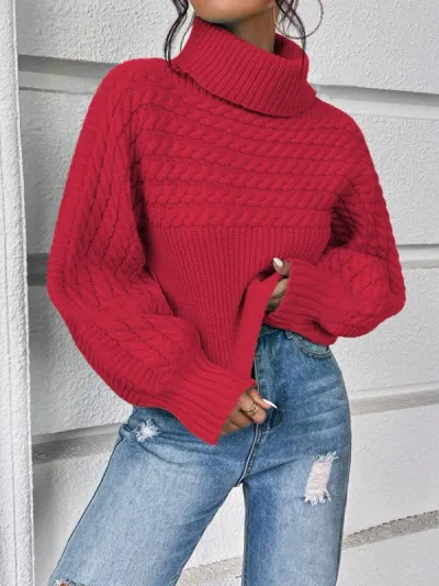 Autumn Winter High Collar Pullover Long Sleeve Knitted Sweater