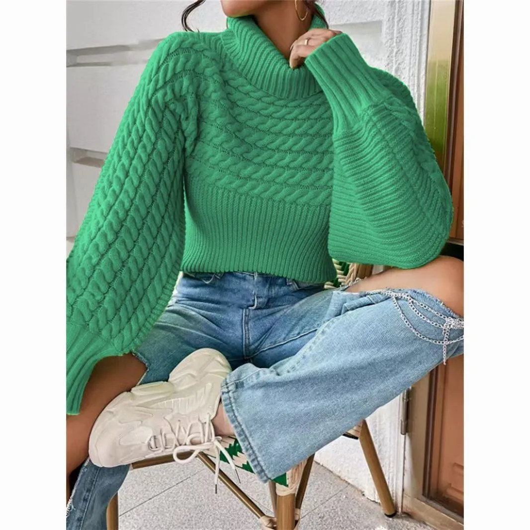 Autumn Winter High Collar Pullover Long Sleeve Knitted Sweater