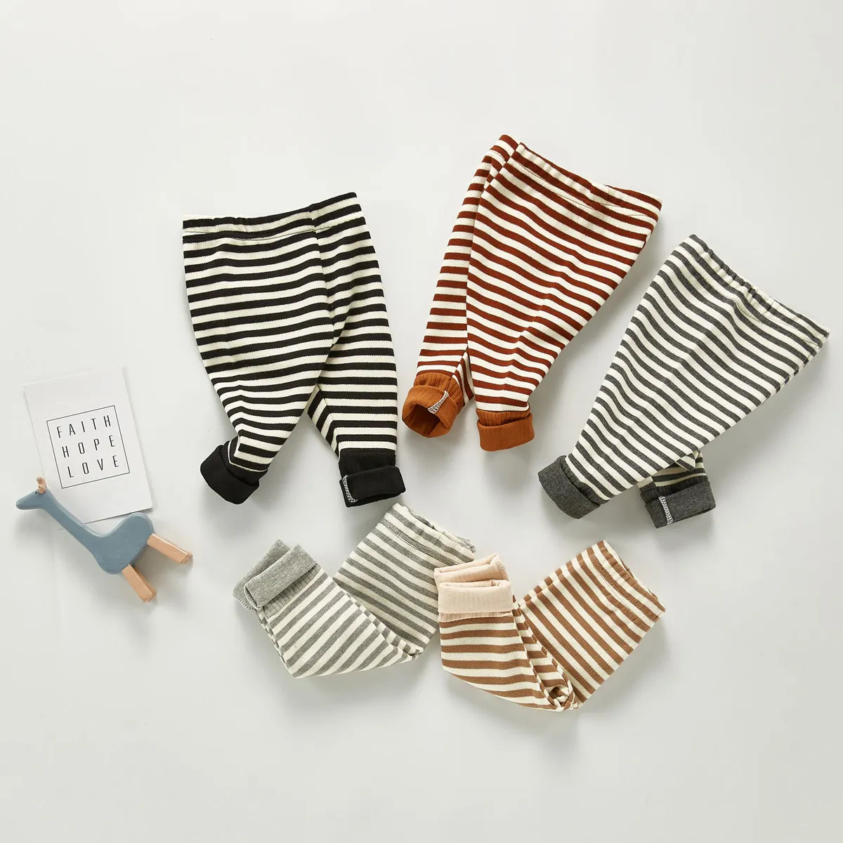 Baby Fashion Stripe Cotton Pants Long Neutral Mid-Waist