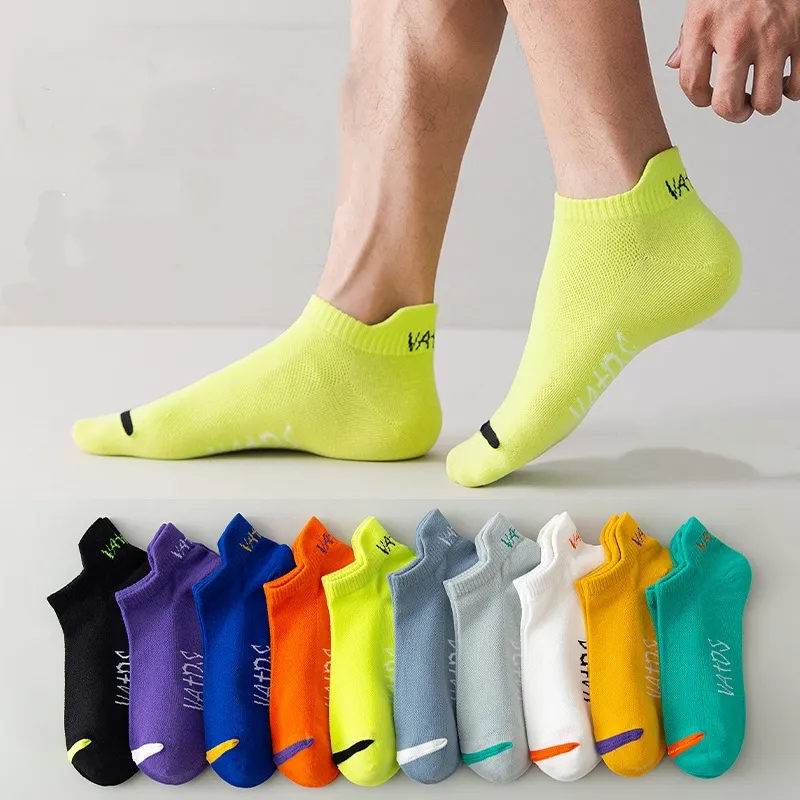 Men Summer Embroidered Candy Color Sneaker Socks Cotton Breathable