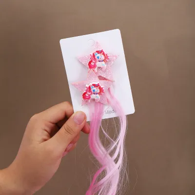 Kids Cute Multicolor Wig Hair Clip Bow Hairpin